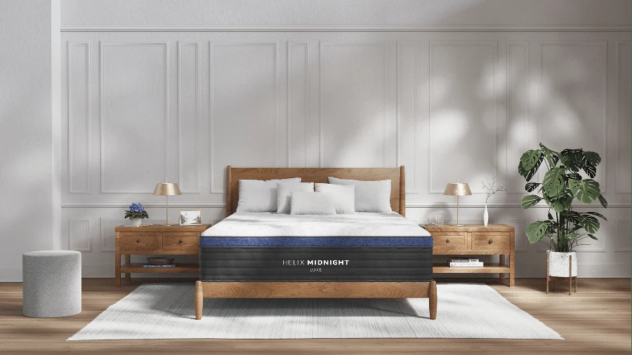Helix Midnight Luxe mattress in the manufacturer’s bedroom setting
