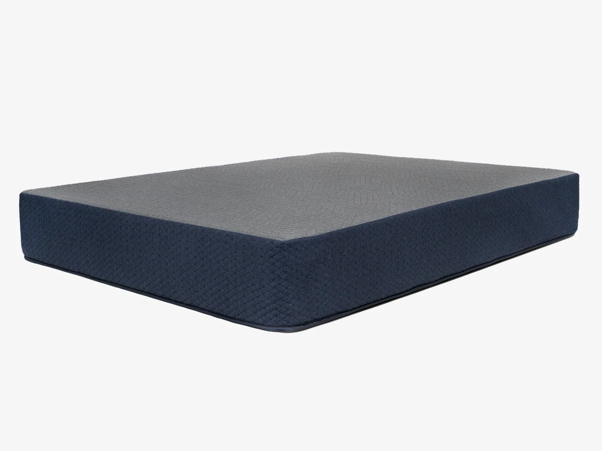 CopperFlex Essential mattress, angled view with gray top and blue side panels